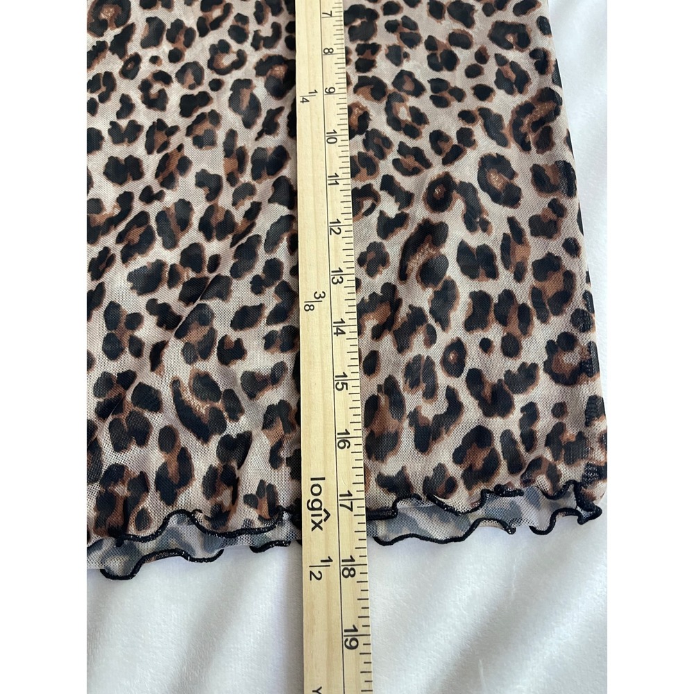 Full Tilt Leopard Mesh Top Long Sleeve Bow Cold Shoulder Brown Animal Print S - Picture 5 of 9